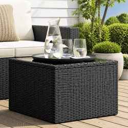 Garden Table Outdoor Furniture Black Poly Rattan Glass Top Patio Coffee Table