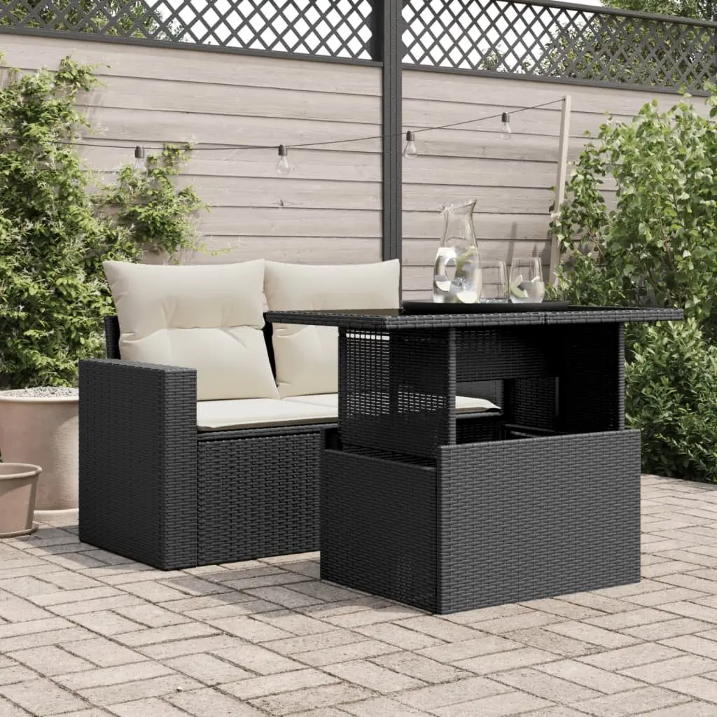 Garden Table with Adjustable Glass Top Black Outdoor Furniture Patio Dining