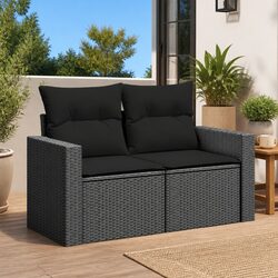 Compact Black 2-Seater Garden Sofa