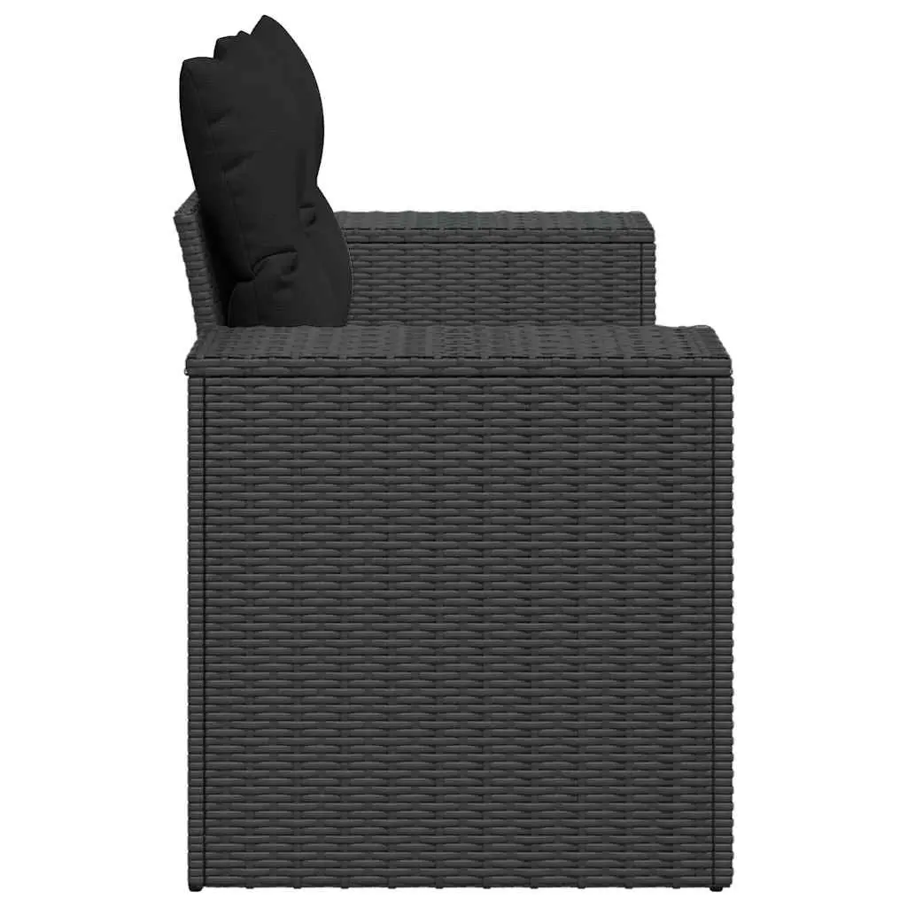 Outdoor Garden Sofa Black 2-Seater PE Rattan with Padded Cushions and Wide Armrests