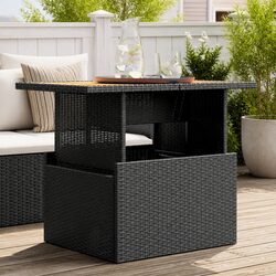 Garden Table Outdoor Furniture Black Poly Rattan Acacia Wood Adjustable Top