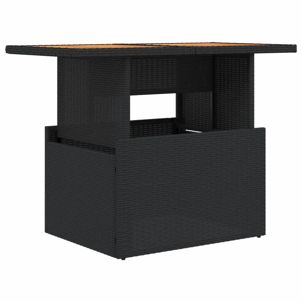 Garden Table Outdoor Furniture Black Poly Rattan Acacia Wood Adjustable Top
