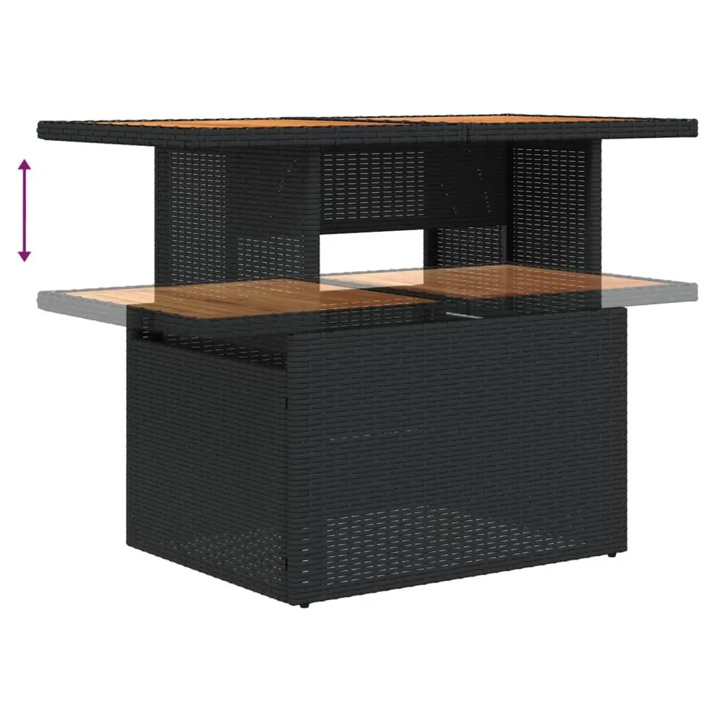 Garden Table Outdoor Furniture Black Poly Rattan Acacia Wood Adjustable Top