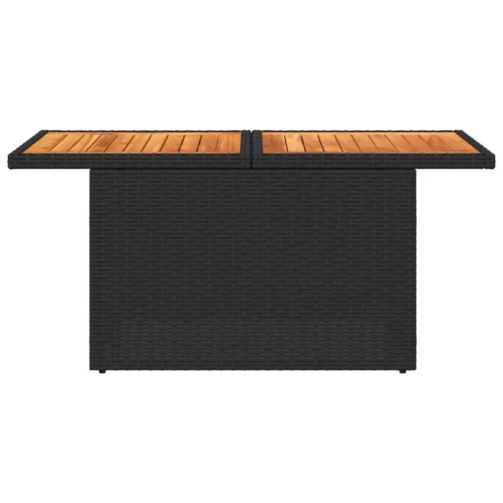 Garden Table Outdoor Furniture Black Poly Rattan Acacia Wood Adjustable Top
