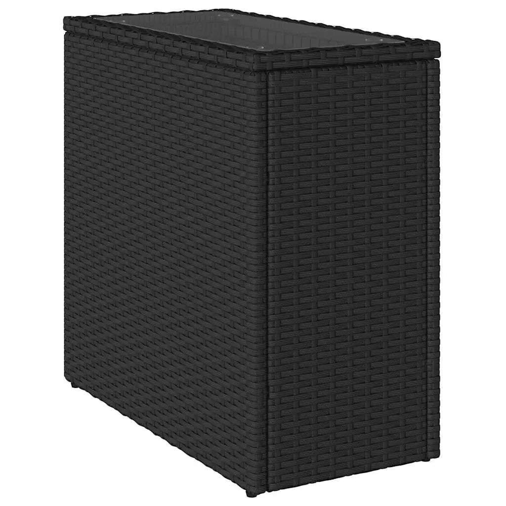 Garden Side Table Outdoor Patio Furniture Black Glass Top Poly Rattan Frame