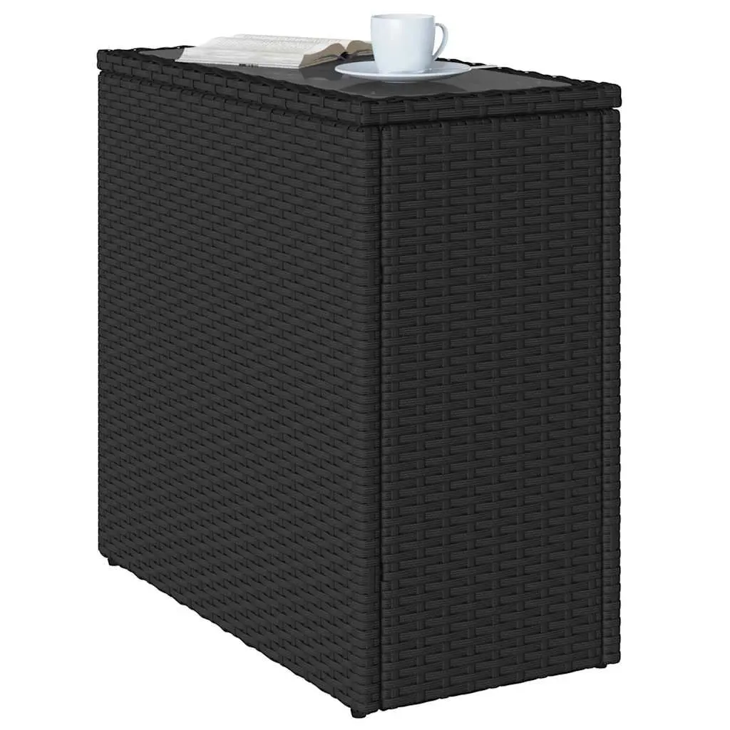 Garden Side Table Outdoor Patio Furniture Black Glass Top Poly Rattan Frame