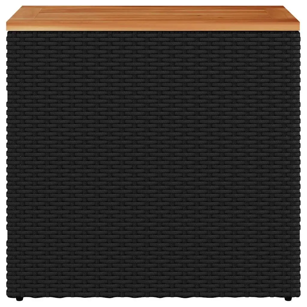 Garden Side Table Outdoor Patio Furniture Black Poly Rattan Wooden Top