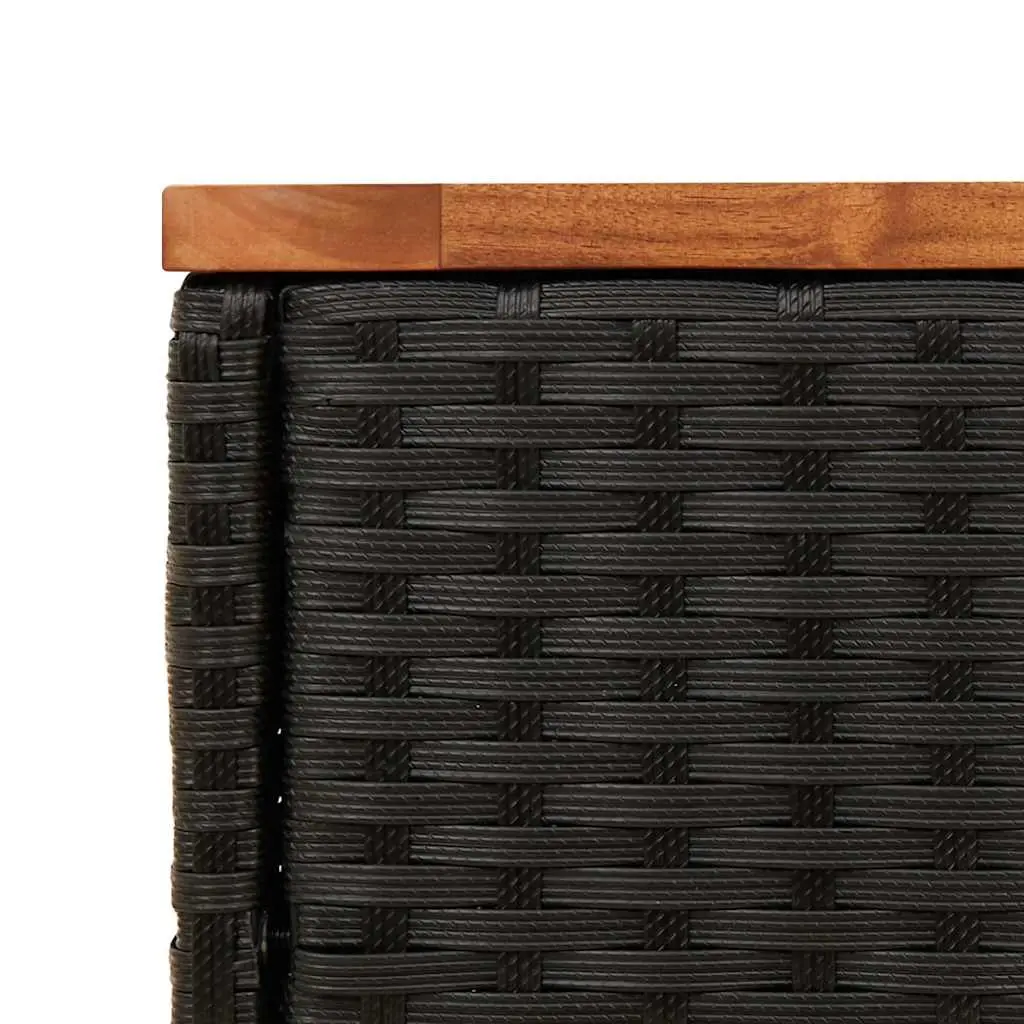 Garden Side Table Outdoor Patio Furniture Black Poly Rattan Wooden Top