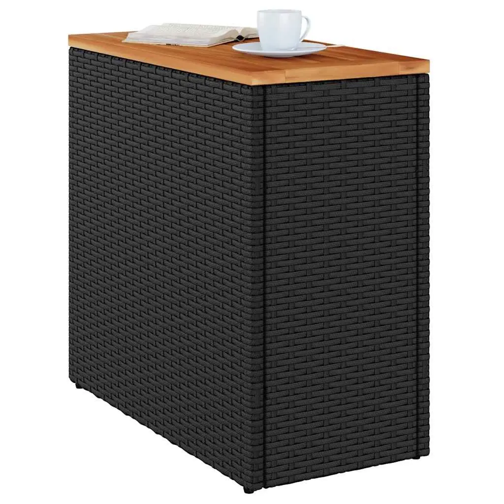 Garden Side Table Outdoor Patio Furniture Black Poly Rattan Wooden Top