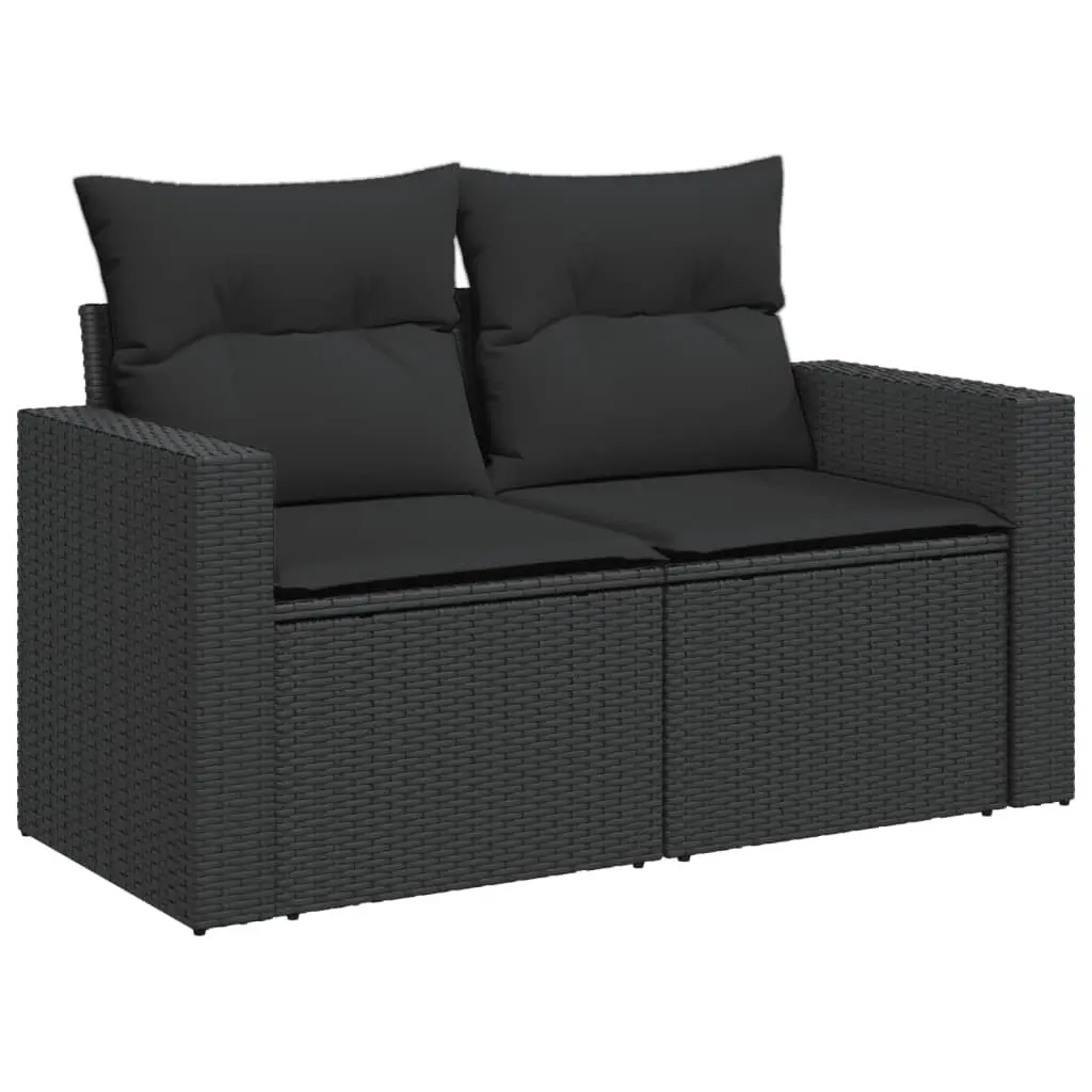 2-Seater Outdoor Garden Sofa Black Poly Rattan with Cushions Storage Bag