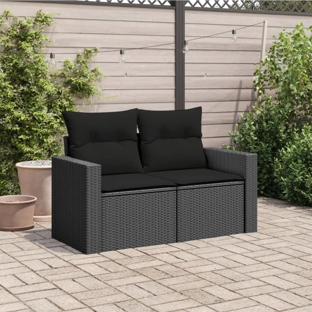 2-Seater Outdoor Garden Sofa Black Poly Rattan with Cushions Storage Bag