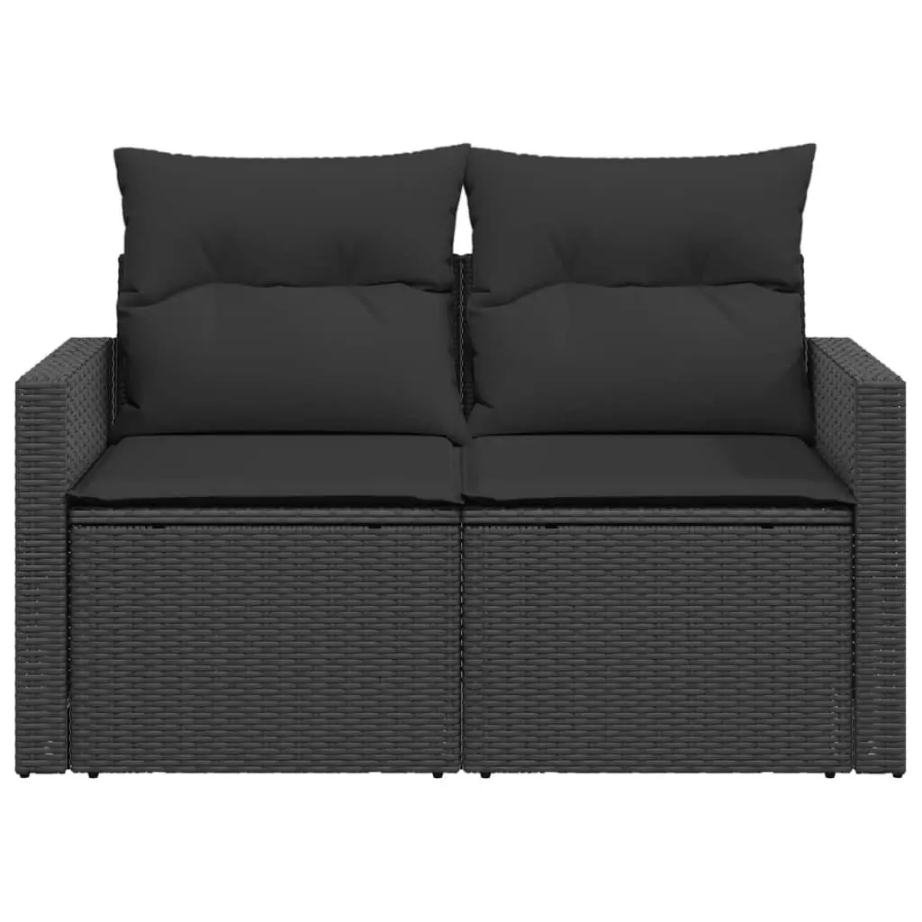 2-Seater Outdoor Garden Sofa Black Poly Rattan with Cushions Storage Bag