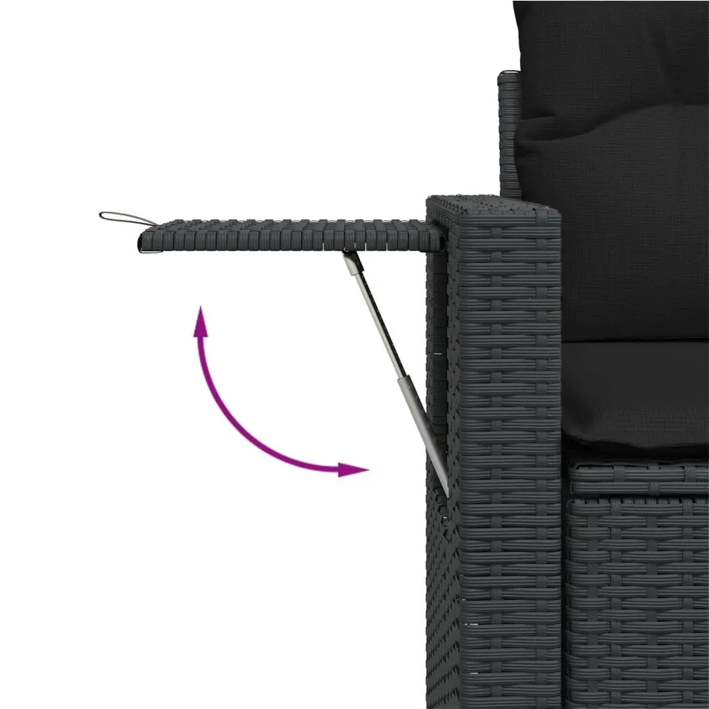 Outdoor Garden Sofa Black 2-Seater Poly Rattan with Cushions and Storage Side Table