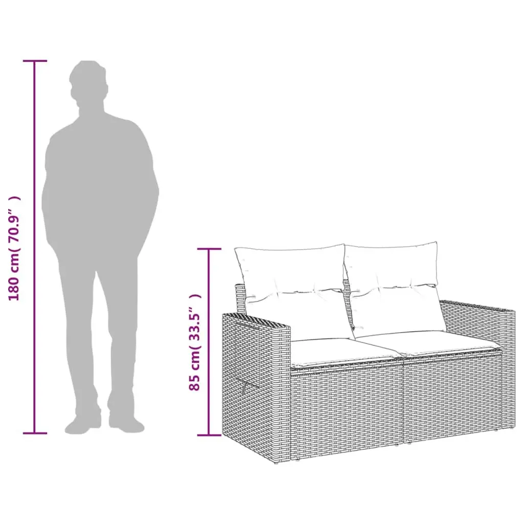 Outdoor Garden Sofa Black 2-Seater Poly Rattan with Cushions and Storage Side Table