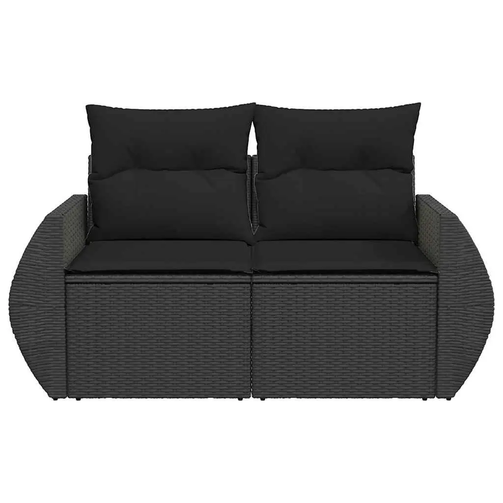 Outdoor Garden Sofa Black 2-Seater with Cushions and Storage Poly Rattan