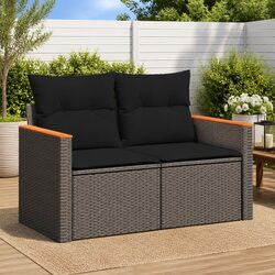 2-Seater Patio Sofa with Storage and Cushions in Black