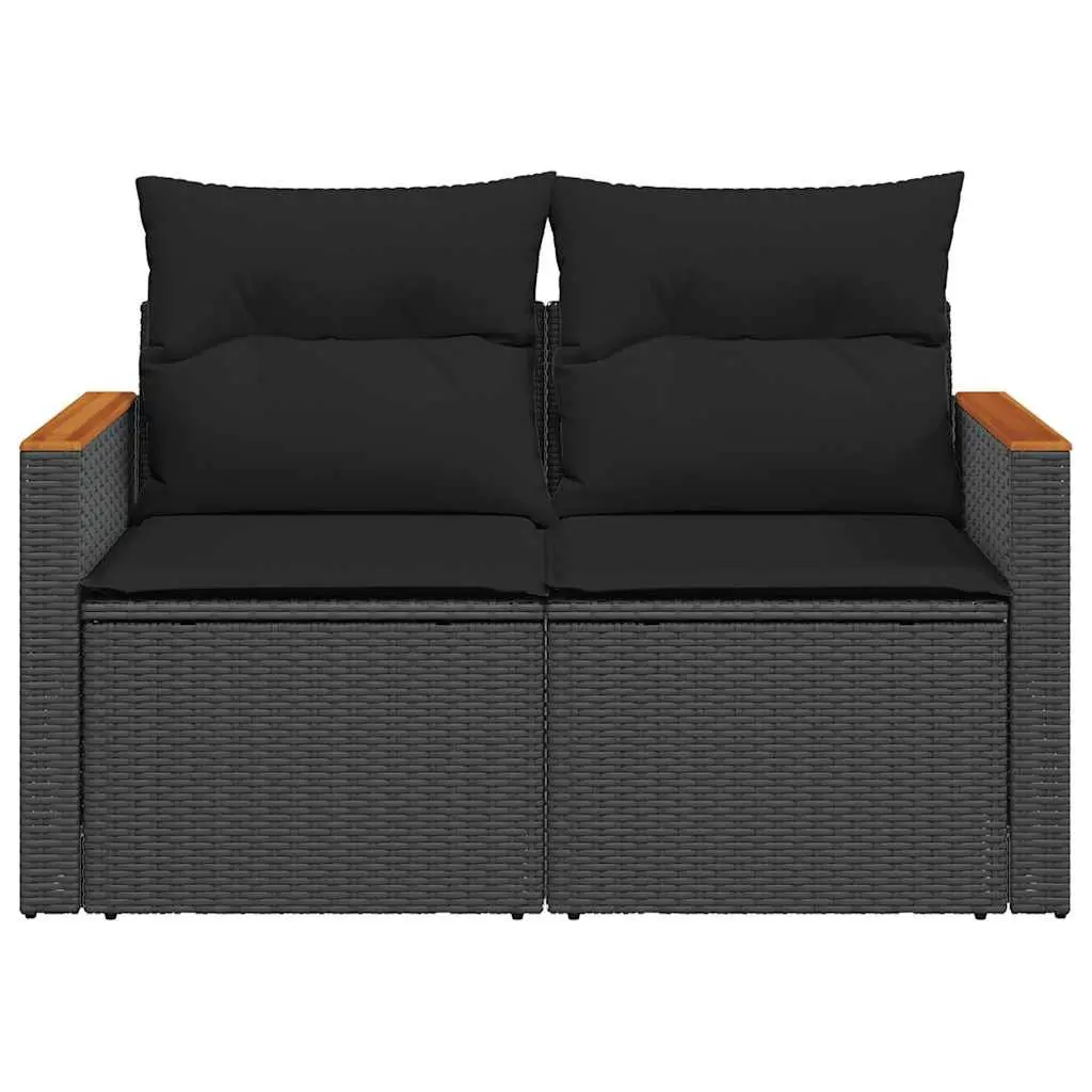 2-Seater Garden Sofa Black PE Rattan Outdoor with Storage Cushions