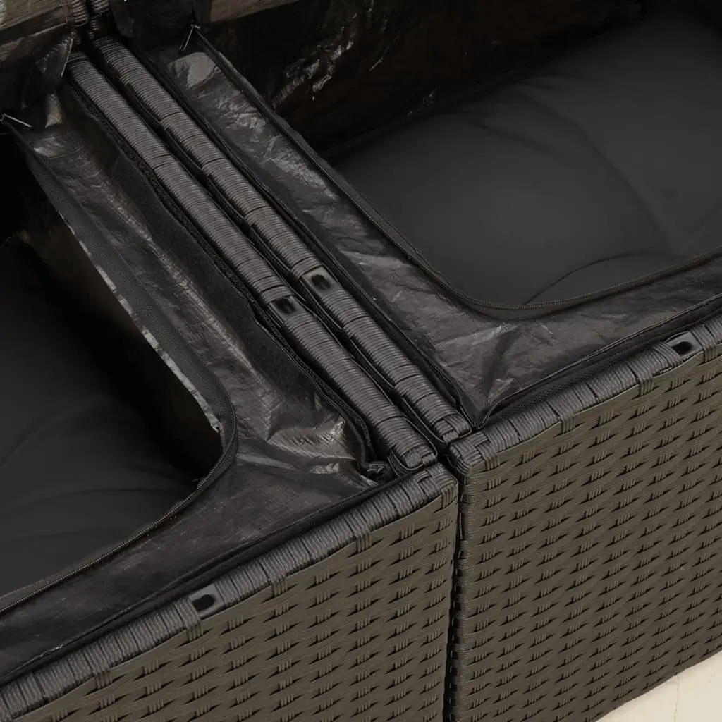 Garden Sofa Black 2-Seater Poly Rattan with Cushions and Foldable Side Table