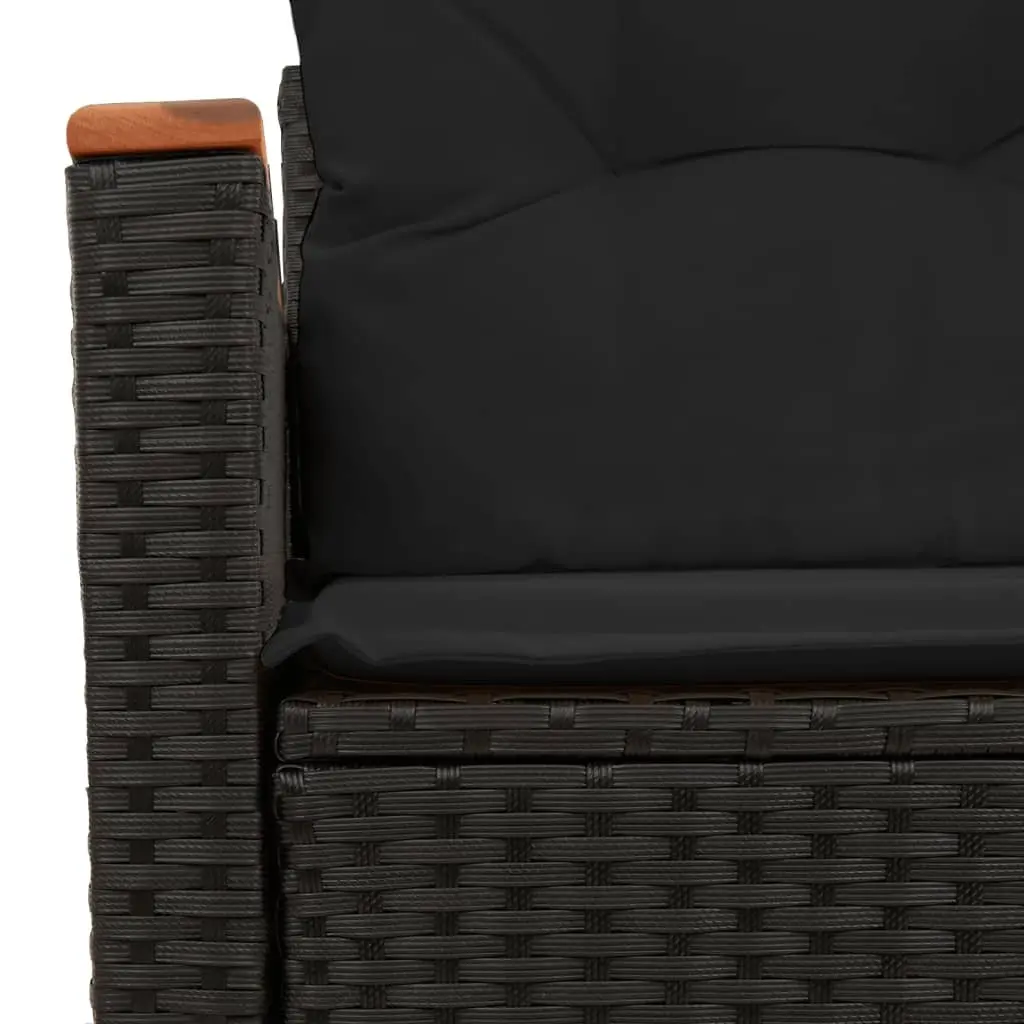 Garden Sofa Black 2-Seater Poly Rattan with Cushions and Foldable Side Table