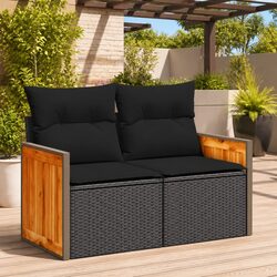 Black 2-Seater Outdoor Sofa with Storage Bags