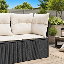 Garden Sofa Corner Set with Cushions Black Poly Rattan Outdoor Modular Seating