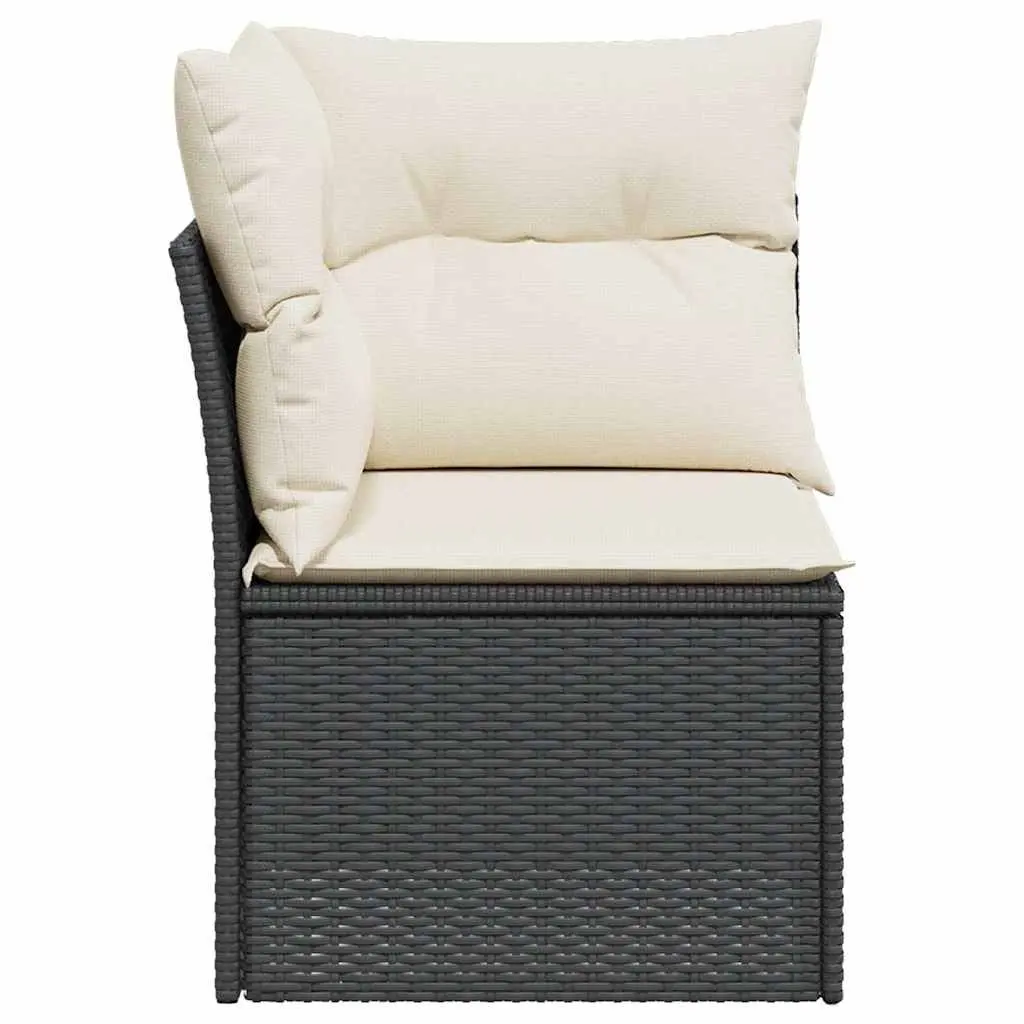 Garden Sofa Corner Set with Cushions Black Poly Rattan Outdoor Modular Seating