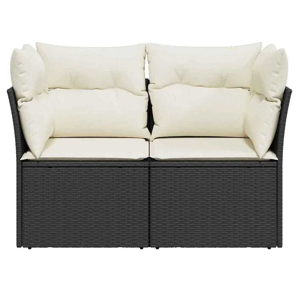 2-Seater Garden Sofa with Cushions Outdoor Patio Seating Black Poly Rattan