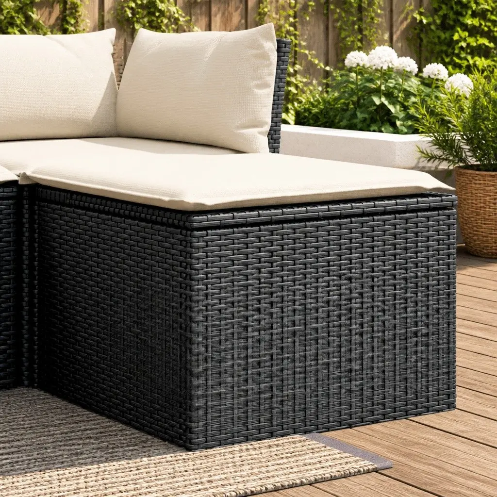 Garden Stool Black PE Poly Rattan with Storage Cushion Outdoor Furniture