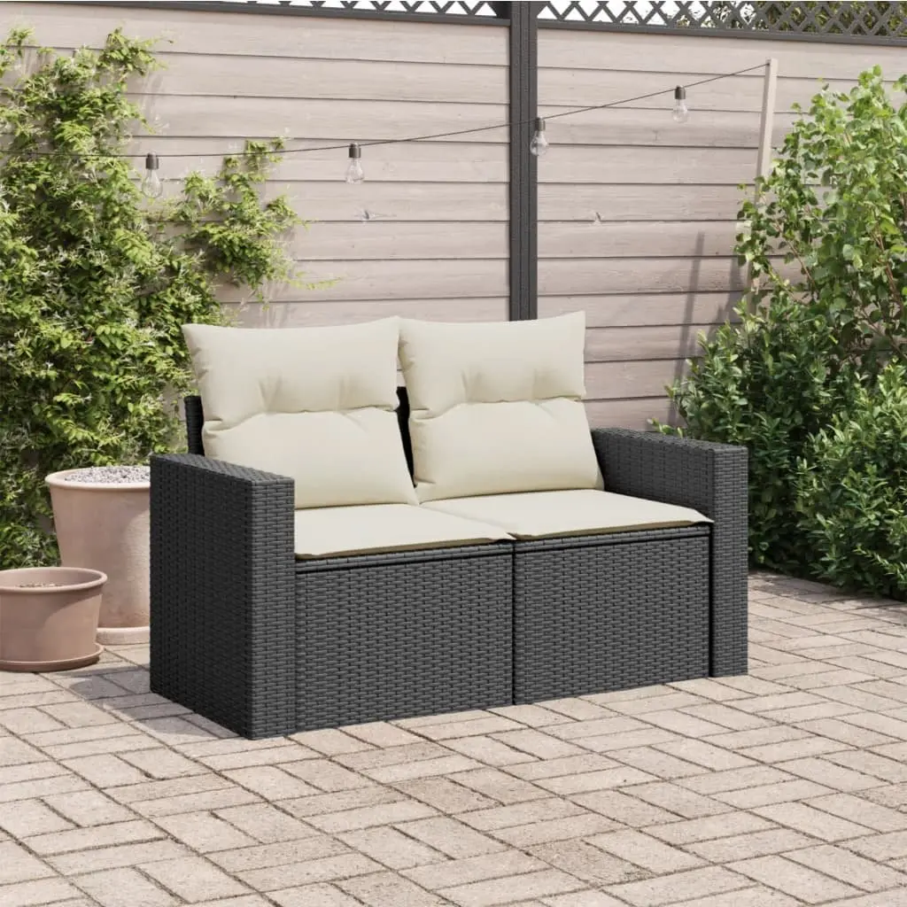 2-Seater Outdoor Garden Sofa with Cushions Black Poly Rattan Patio Furniture
