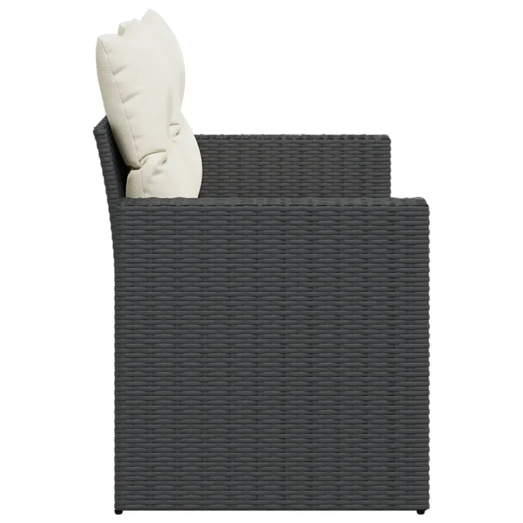 2-Seater Outdoor Garden Sofa with Cushions Black Poly Rattan Patio Furniture