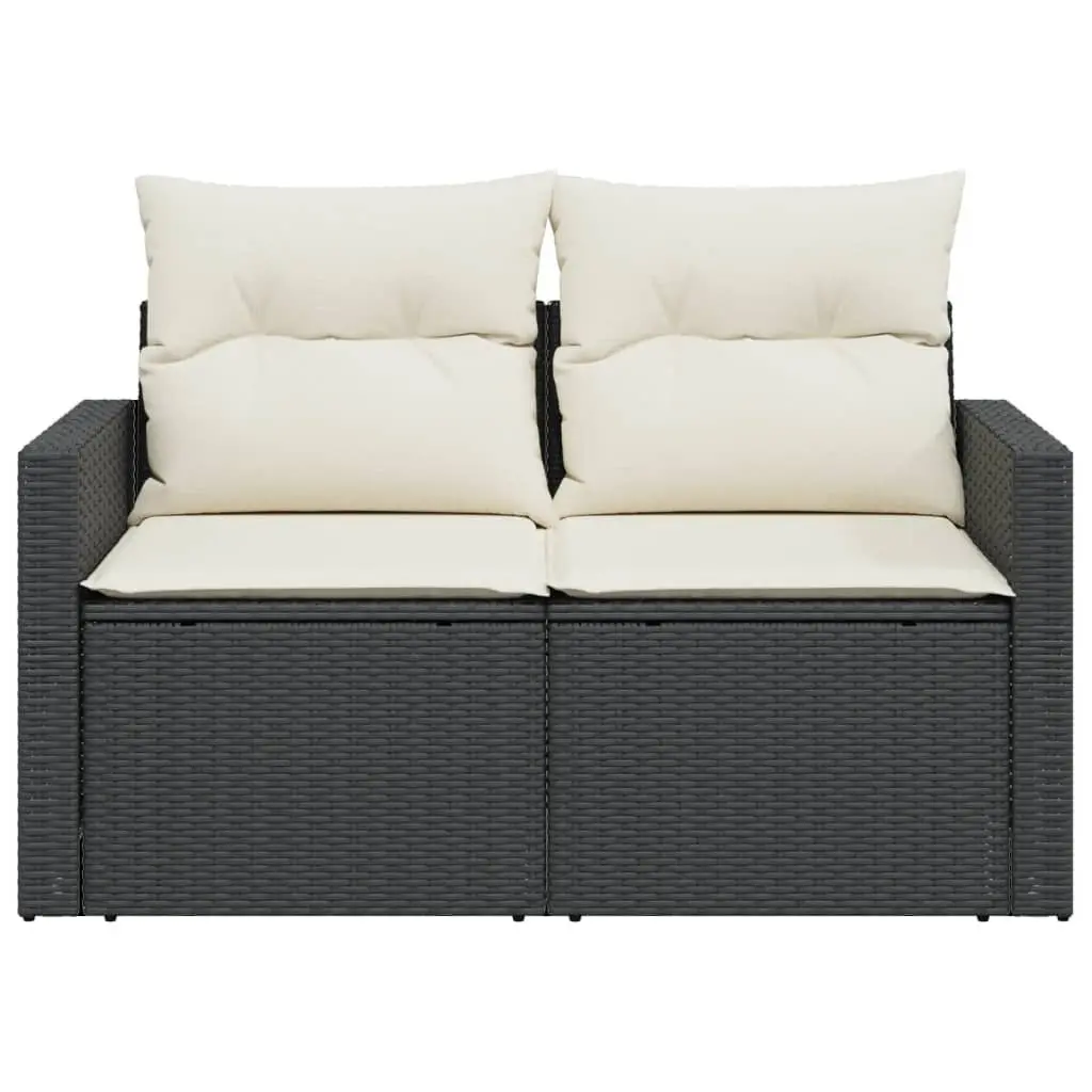 2-Seater Garden Sofa Black PE Rattan Outdoor Lounge Chair with Cushions