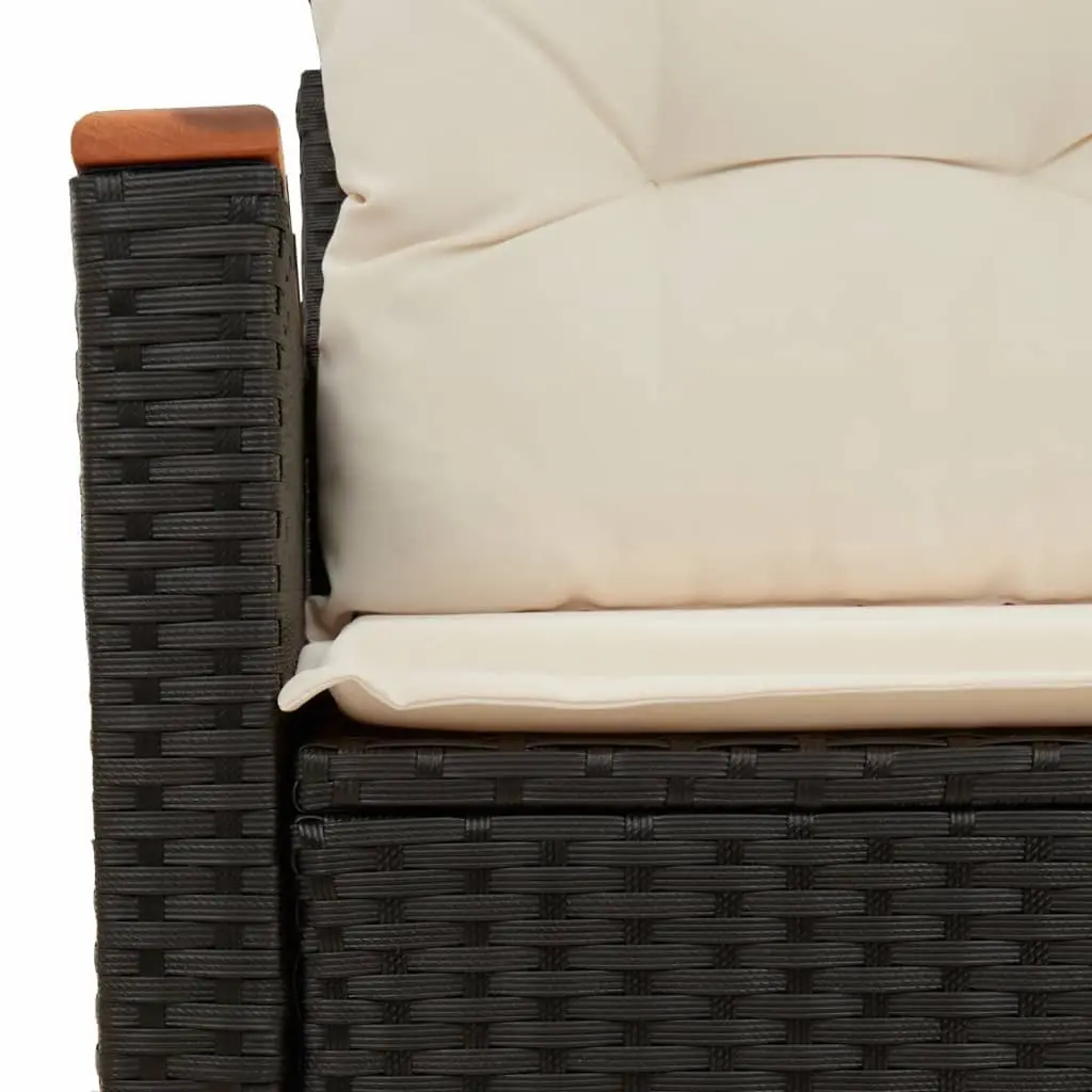 2-Seater Outdoor Garden Sofa Black with Cushions Foldable Side Table Poly Rattan
