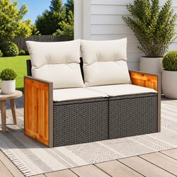 2-Seater Garden Sofa Outdoor Patio Furniture with Cushions Black Rattan