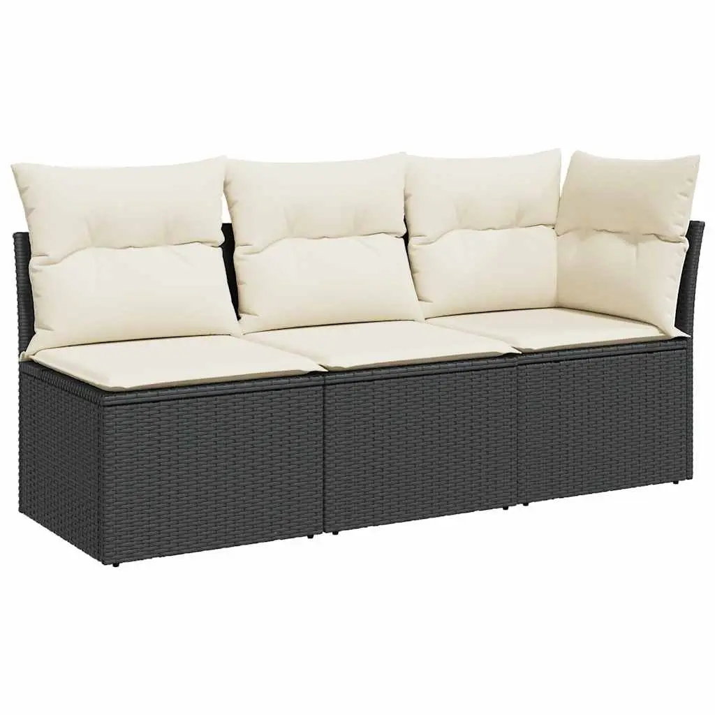 3-Seater Outdoor Garden Sofa with Storage Cushions Modular Patio Seating Black