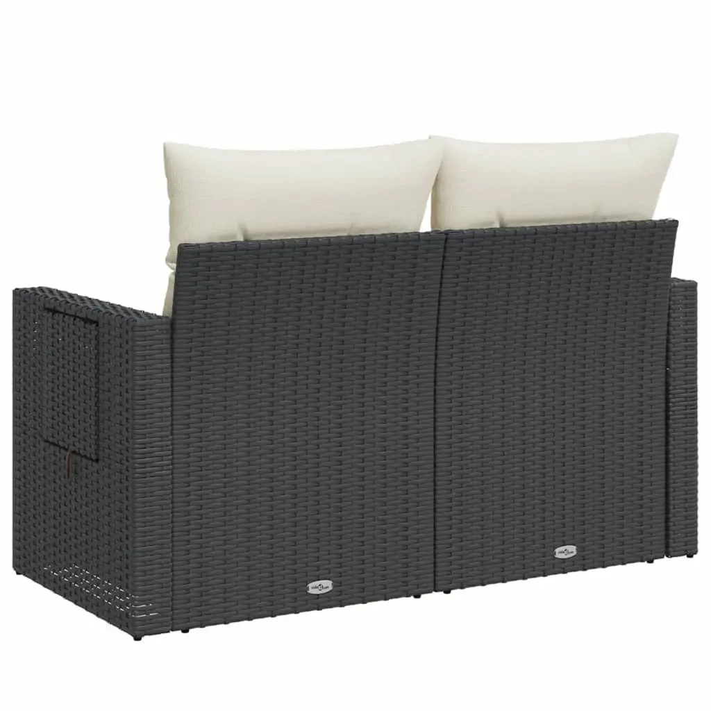 2-Seater Garden Sofa Black PE Rattan with Cushions Foldable Side Table and Under-Seat Storage