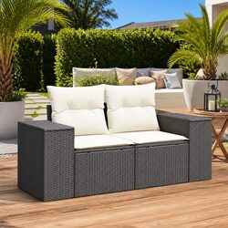 2-Seater Garden Sofa with Cushions Storage Outdoor Patio Furniture Black Poly
