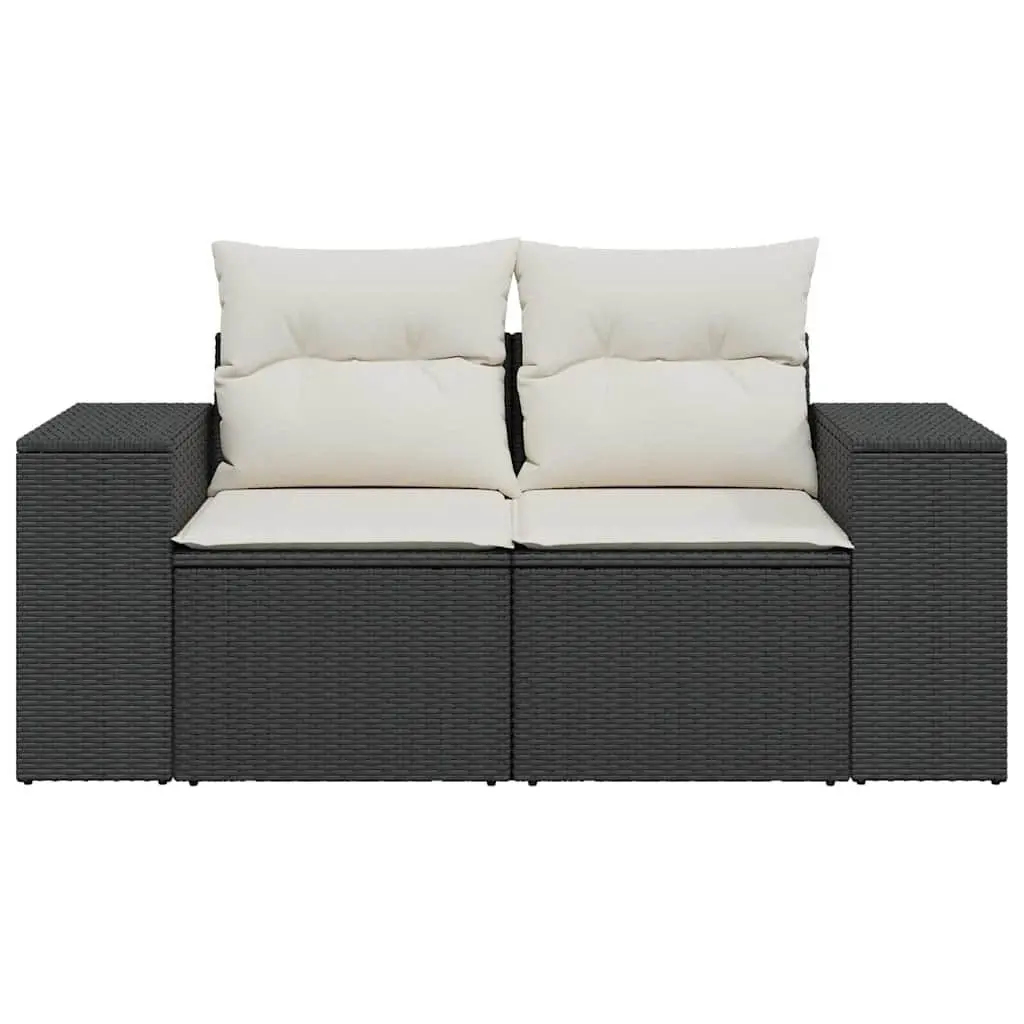 2-Seater Garden Sofa with Cushions Storage Outdoor Patio Furniture Black Poly