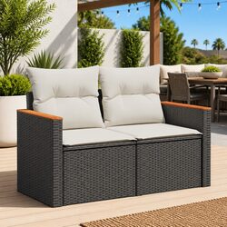 Black Poly Rattan 2-Seater Garden Sofa