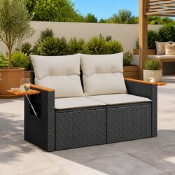 Black Rattan 2-Seater Sofa
