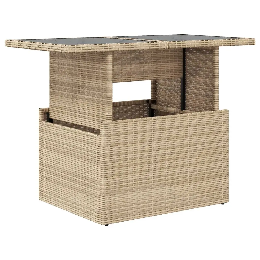 Garden Table Beige Adjustable Glass Top Outdoor Furniture
