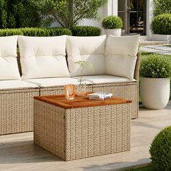 Garden Table Beige 55x55x37cm Outdoor Furniture Poly Rattan Acacia Wood Top