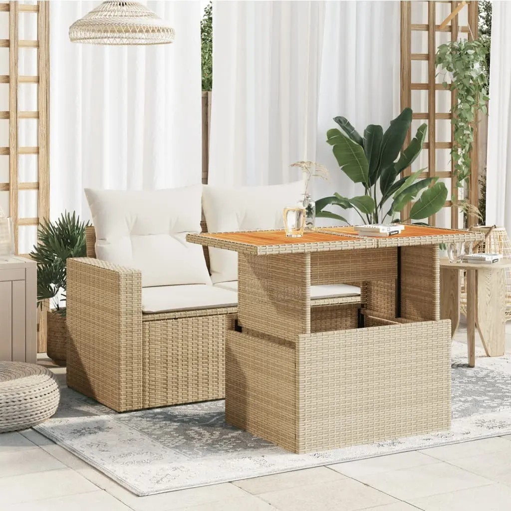 Garden Table Beige Outdoor Furniture Poly Rattan Acacia Wood Patio Coffee Dining