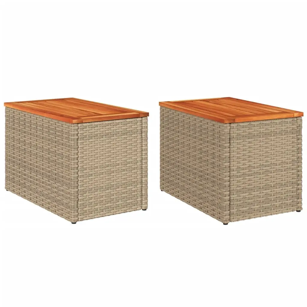 Garden Side Tables 2 pcs Beige Outdoor Patio Furniture PE Rattan Wood Top