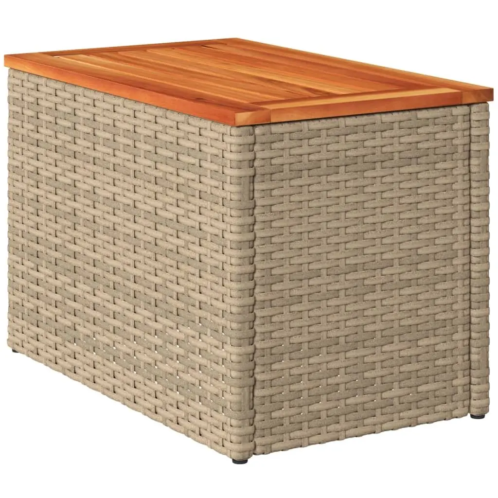 Garden Side Tables 2 pcs Beige Outdoor Patio Furniture PE Rattan Wood Top