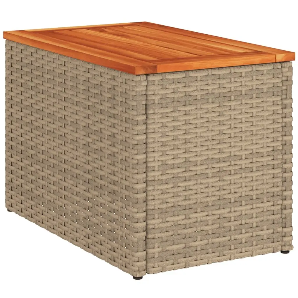 Garden Side Tables 2 pcs Beige Outdoor Patio Furniture PE Rattan Wood Top