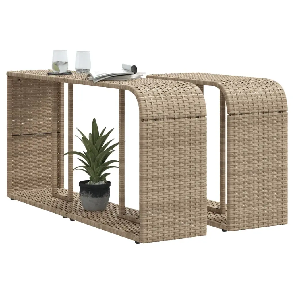 Storage Shelves Beige 2 Piece Outdoor Rattan Organiser for Backyard Garden Patio Furniture