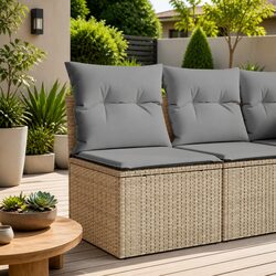 Garden Sofa Armless with Cushions Beige Poly Rattan Modular Outdoor Seating