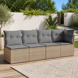 Outdoor Sofa Set - Beige Cushions, 4-Seater Design