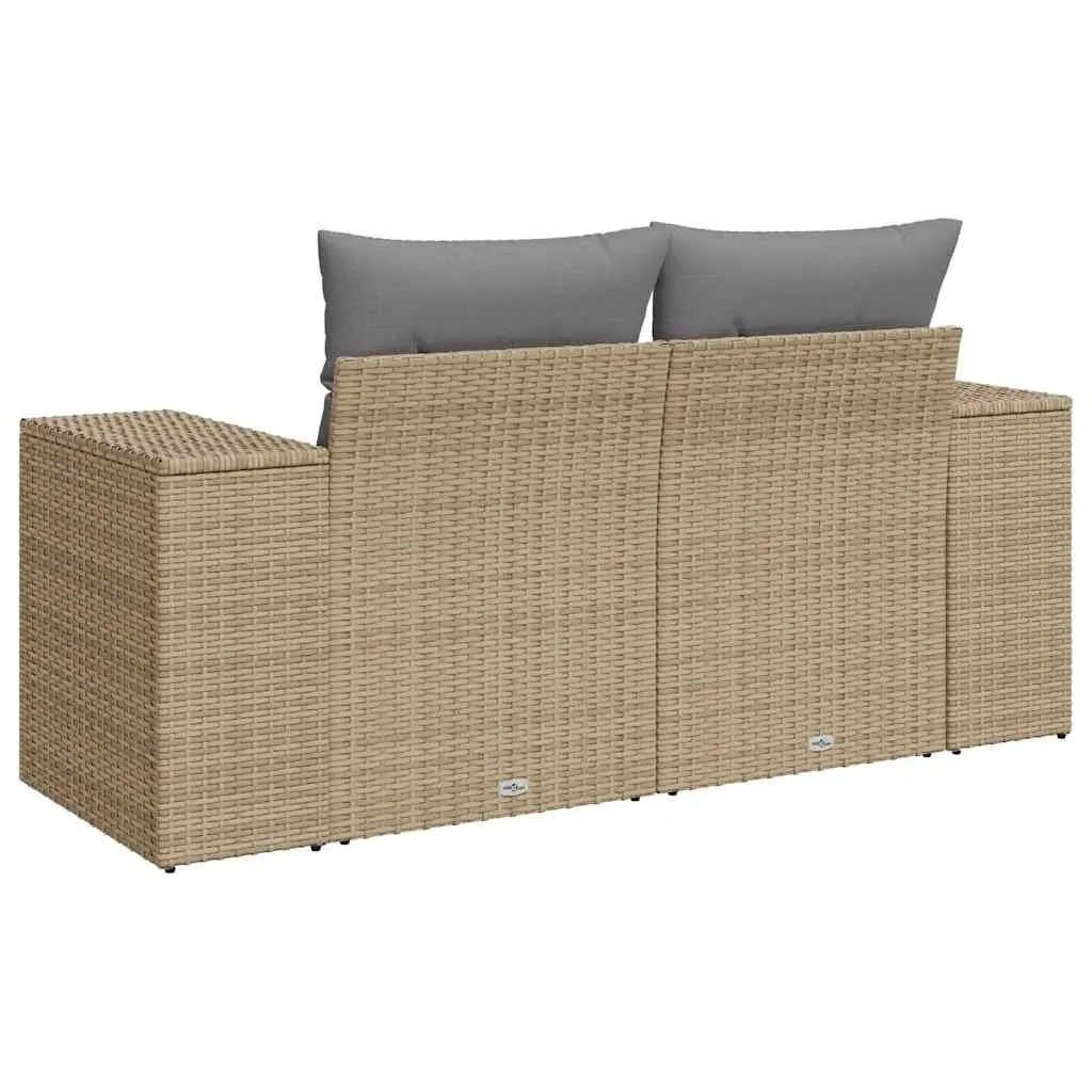 2-Seater Garden Sofa Beige PE Rattan Outdoor Patio Furniture with Cushions