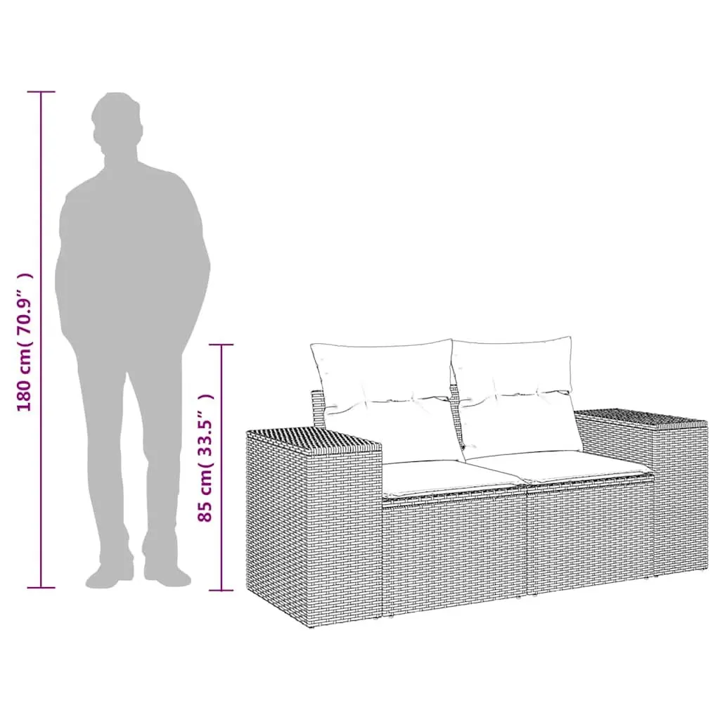 2-Seater Garden Sofa Beige PE Rattan Outdoor Patio Furniture with Cushions